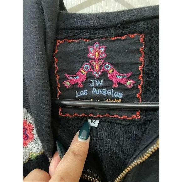 Johnny Was Embroidered zip up hoodie with attached hoodie size Medium